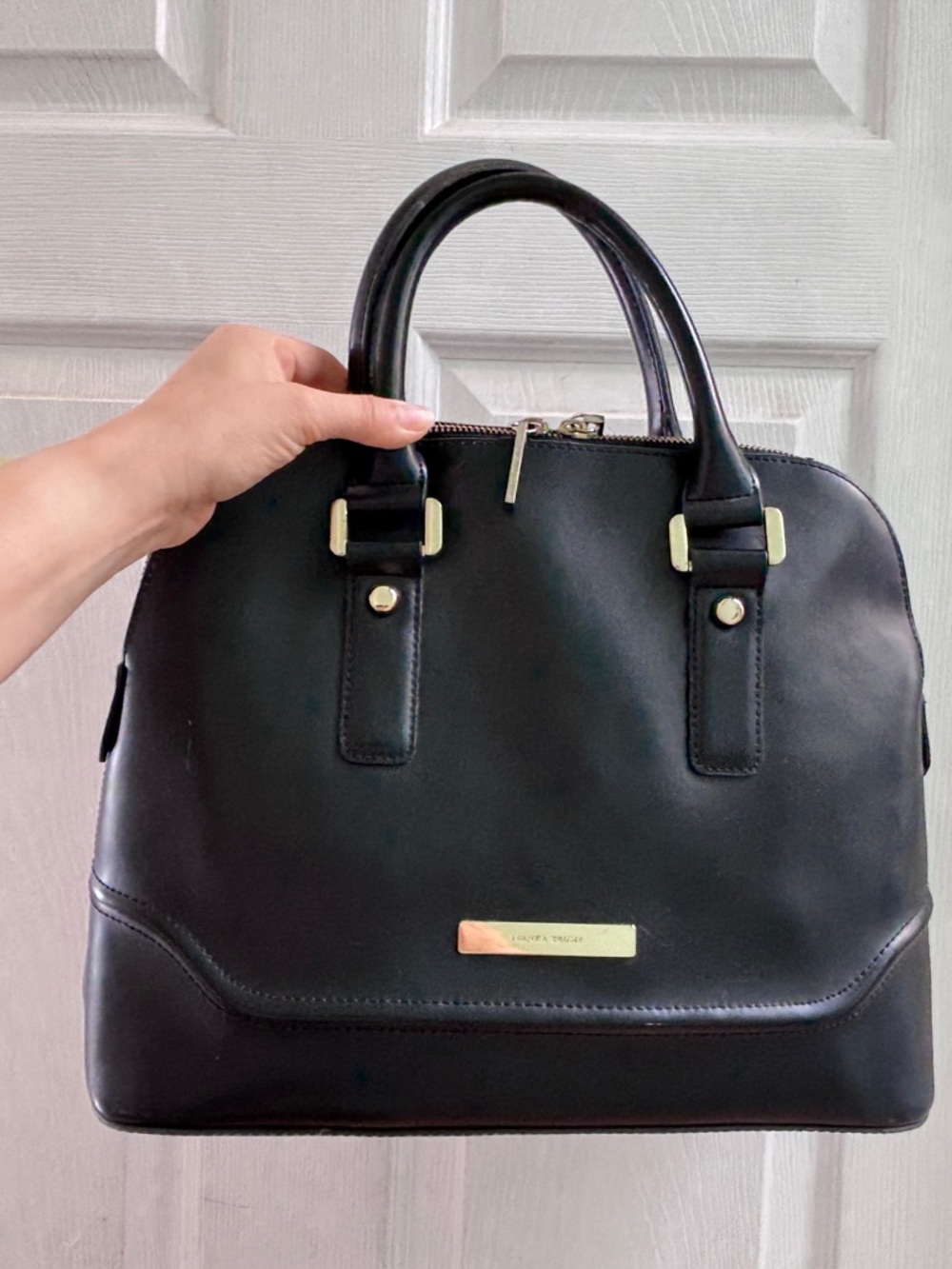 Ivanka Trump Black Leather Satchel with Gold Hardware